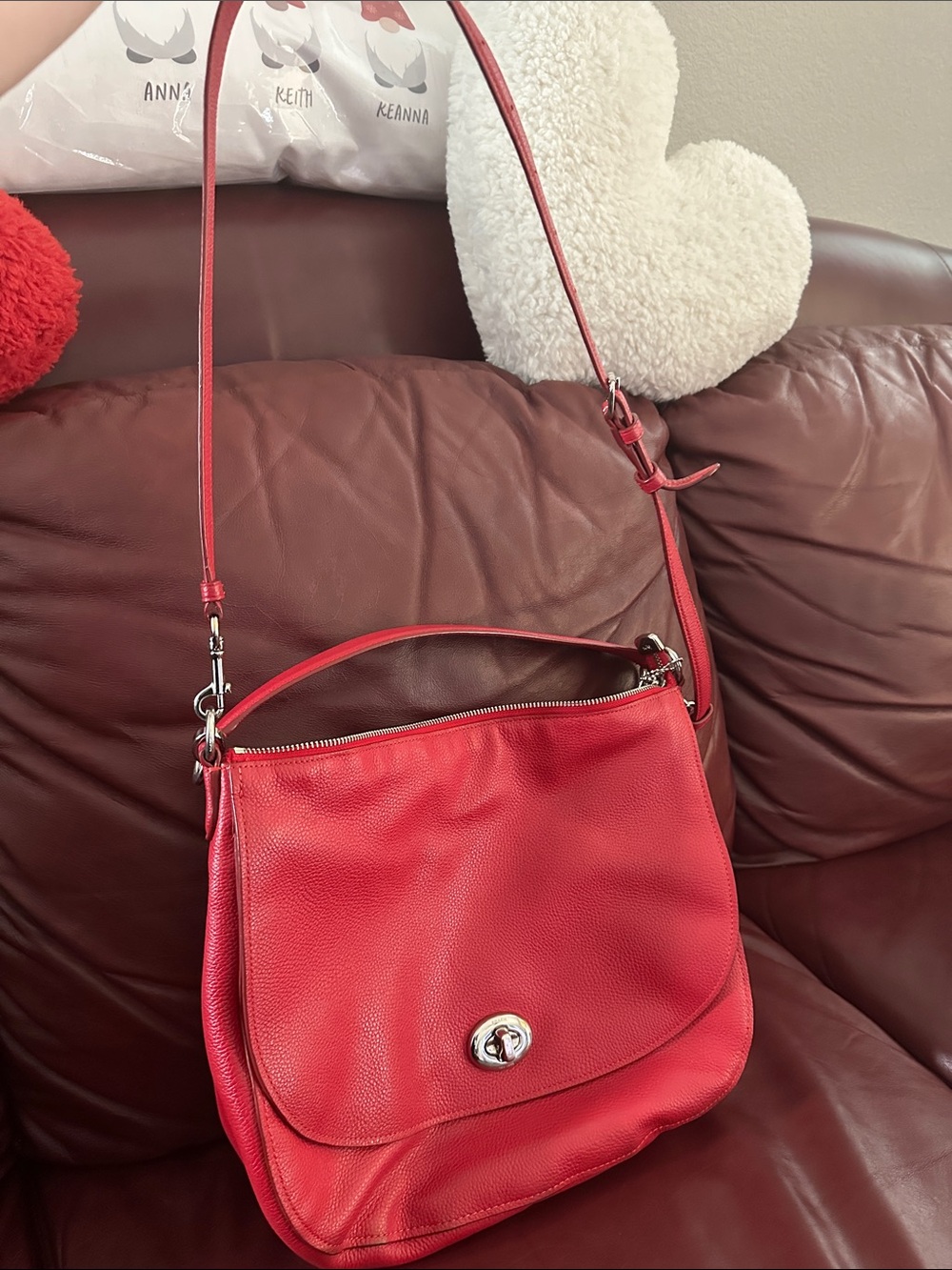 Coach Red Pebbled Leather Crossbody Shoulder Bag